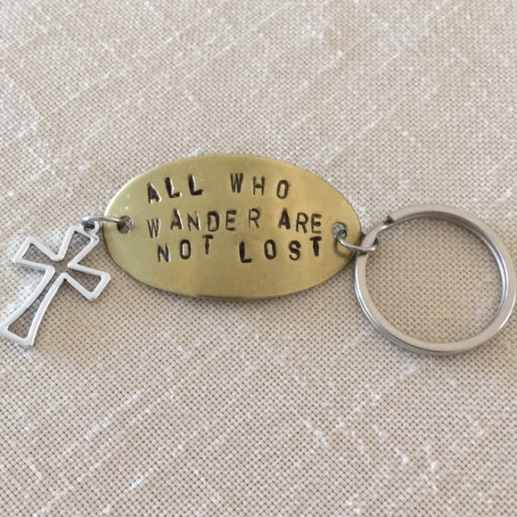 Hand Crafted Other - HAND CRAFTED Stamped Brass Handcrafted Key Ring with Cross